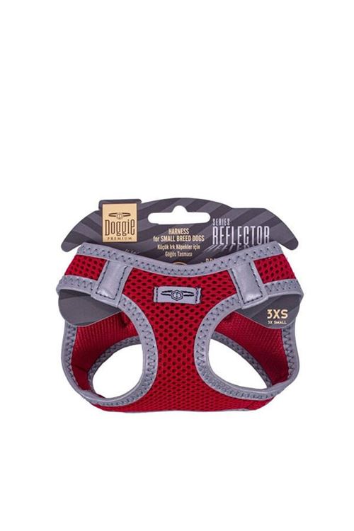 Doggie Havalı Dokuma Reflektör Küçük Irk Köpek Göğüs Tasması Xxxsmall Kırmızı 22-26 Cm