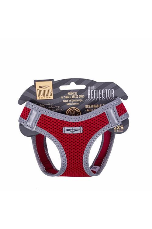 Doggie Havalı Dokuma Reflektör Küçük Irk Köpek Göğüs Tasması Xxsmall Kırmızı 26-30 Cm