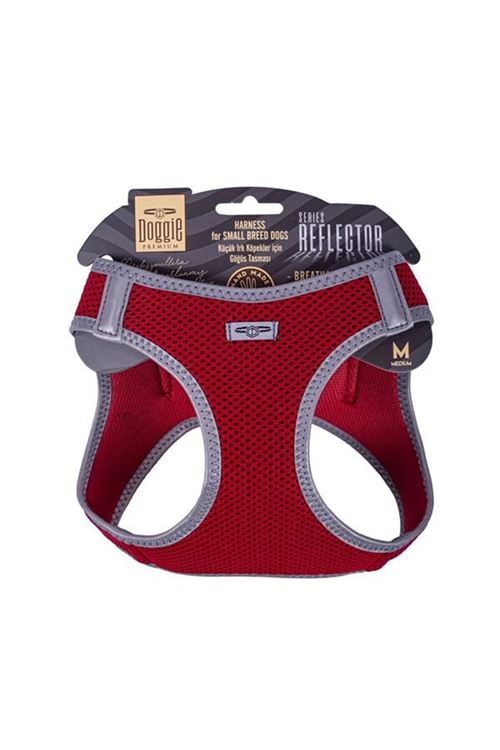 Doggie Havalı Dokuma Reflektör Küçük Irk Köpek Göğüs Tasması Medium Kırmızı 38-44 Cm