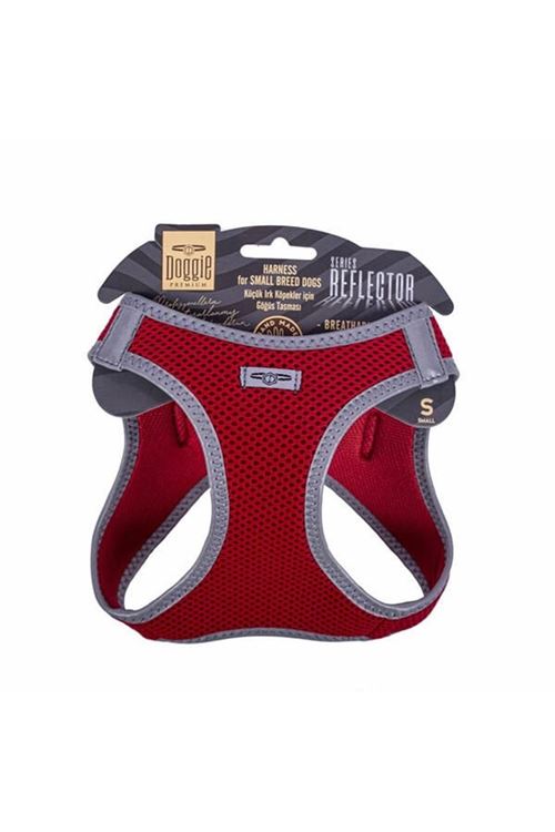 Doggie Havalı Dokuma Reflektör Küçük Irk Köpek Göğüs Tasması Small Kırmızı 32-38 Cm