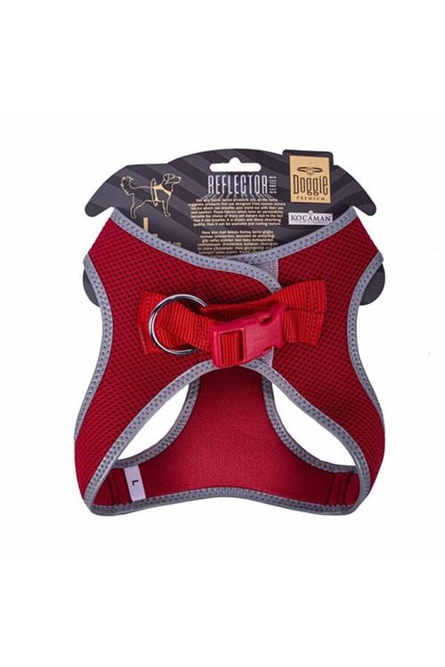 Doggie Havalı Dokuma Reflektör Küçük Irk Köpek Göğüs Tasması Large Kırmızı 42-48 Cm