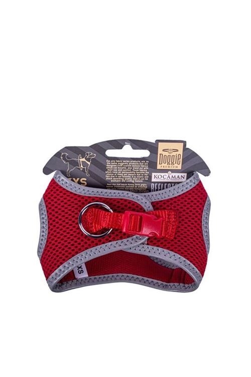 Doggie Havalı Dokuma Reflektör Küçük Irk Köpek Göğüs Tasması Xxxsmall Kırmızı 22-26 Cm