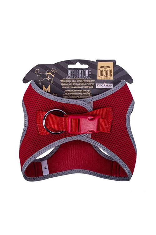 Doggie Havalı Dokuma Reflektör Küçük Irk Köpek Göğüs Tasması Medium Kırmızı 38-44 Cm