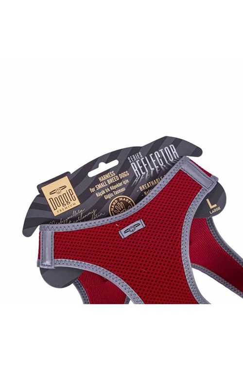Doggie Havalı Dokuma Reflektör Küçük Irk Köpek Göğüs Tasması Large Kırmızı 42-48 Cm