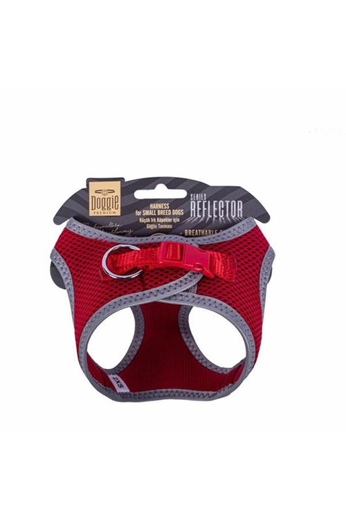 Doggie Havalı Dokuma Reflektör Küçük Irk Köpek Göğüs Tasması Xxsmall Kırmızı 26-30 Cm