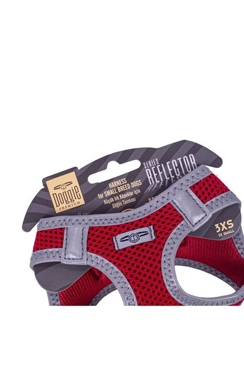 Doggie Havalı Dokuma Reflektör Küçük Irk Köpek Göğüs Tasması Xxxsmall Kırmızı 22-26 Cm
