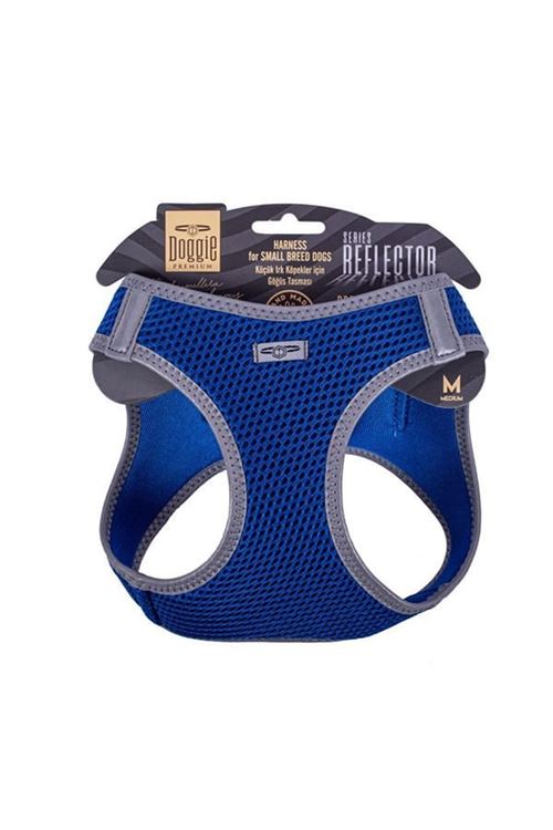 Doggie Havalı Dokuma Reflektör Küçük Irk Köpek Göğüs Tasması Medium Mavi 38-44 Cm