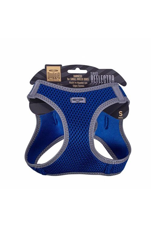 Doggie Havalı Dokuma Reflektör Küçük Irk Köpek Göğüs Tasması Small Mavi 32-38 Cm