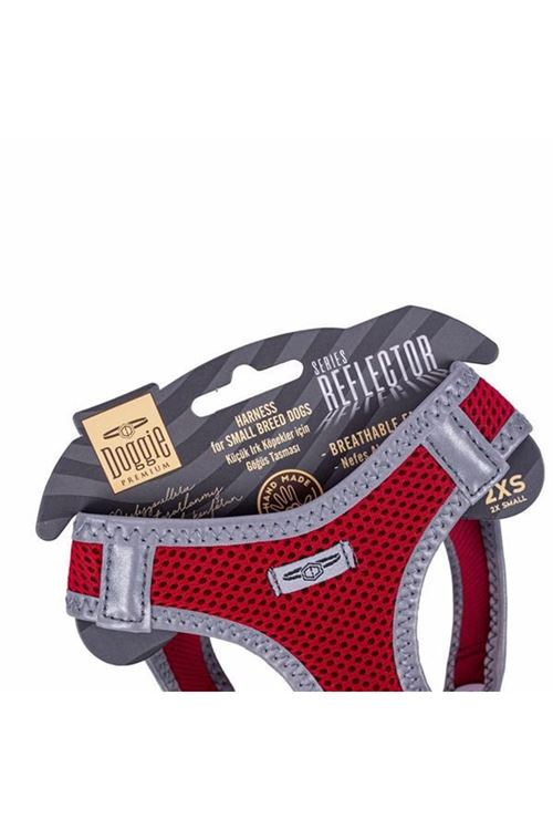 Doggie Havalı Dokuma Reflektör Küçük Irk Köpek Göğüs Tasması Xxsmall Kırmızı 26-30 Cm