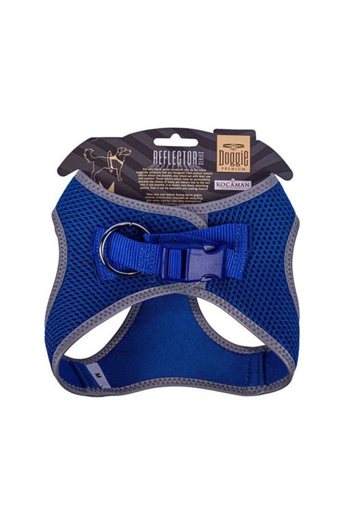 Doggie Havalı Dokuma Reflektör Küçük Irk Köpek Göğüs Tasması Medium Mavi 38-44 Cm