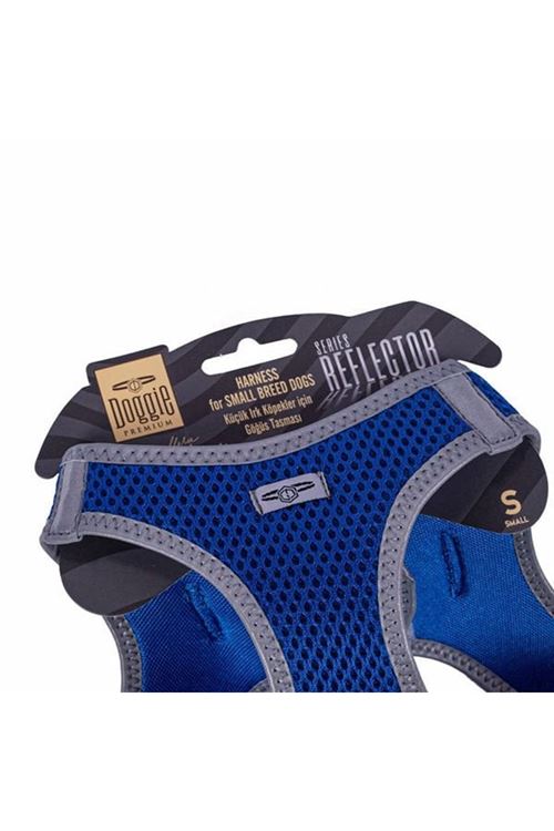 Doggie Havalı Dokuma Reflektör Küçük Irk Köpek Göğüs Tasması Small Mavi 32-38 Cm