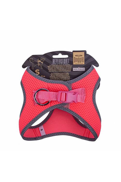 Doggie Havalı Dokuma Reflektör Küçük Irk Köpek Göğüs Tasması Small Pembe 32-38 Cm