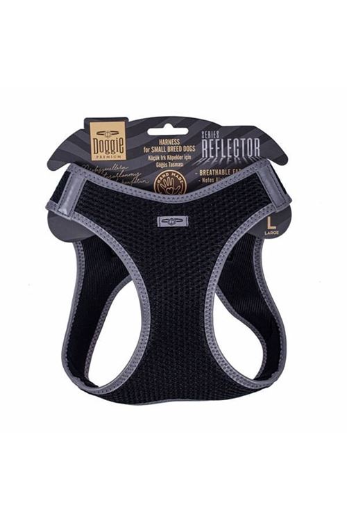Doggie Havalı Dokuma Reflektör Küçük Irk Köpek Göğüs Tasması Large Siyah 42-48 Cm