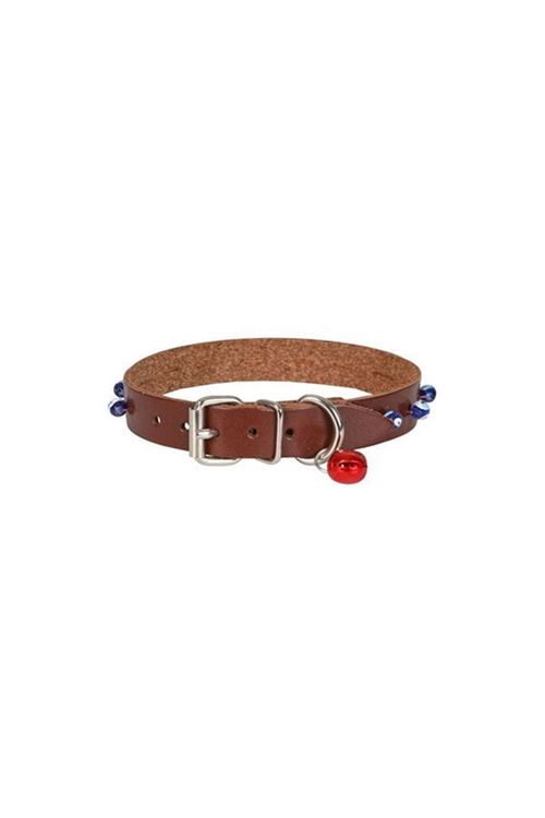 Cattie Boncuklu Deri Küçük Irk Köpek ve Kedi Boyun Tasması Xlarge Kahverengi 1.5x26-30 Cm