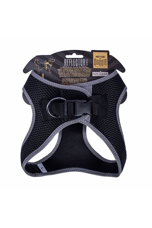 Doggie Havalı Dokuma Reflektör Küçük Irk Köpek Göğüs Tasması Large Siyah 42-48 Cm