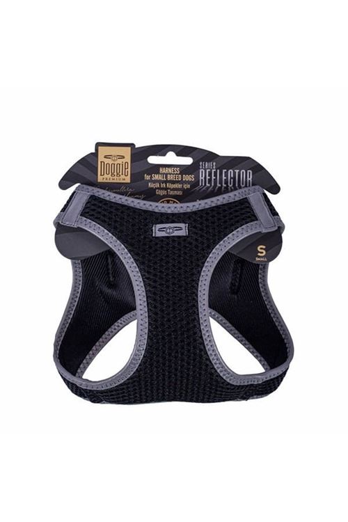 Doggie Havalı Dokuma Reflektör Küçük Irk Köpek Göğüs Tasması Small Siyah 32-38 Cm