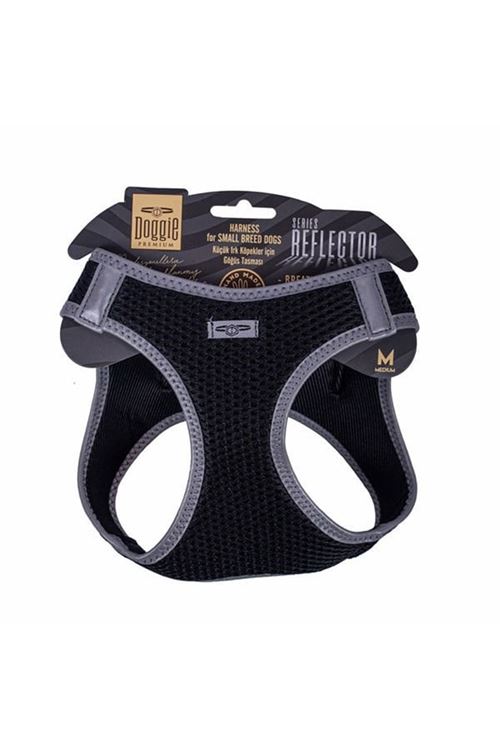 Doggie Havalı Dokuma Reflektör Küçük Irk Köpek Göğüs Tasması Medium Siyah 38-44 Cm