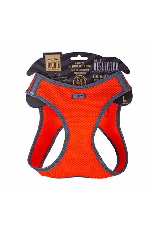 Doggie Havalı Dokuma Reflektör Küçük Irk Köpek Göğüs Tasması Large Turuncu 42-48 Cm
