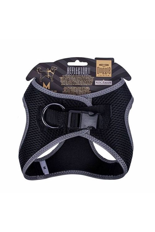 Doggie Havalı Dokuma Reflektör Küçük Irk Köpek Göğüs Tasması Medium Siyah 38-44 Cm
