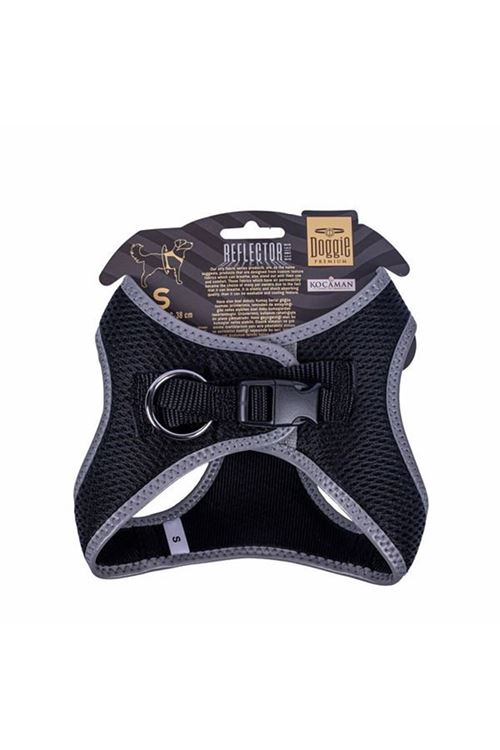 Doggie Havalı Dokuma Reflektör Küçük Irk Köpek Göğüs Tasması Small Siyah 32-38 Cm
