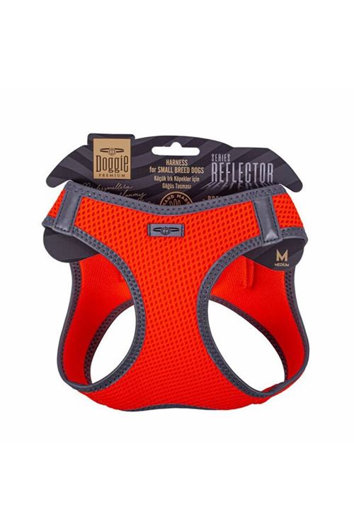 Doggie Havalı Dokuma Reflektör Küçük Irk Köpek Göğüs Tasması Medium Turuncu 38-44 Cm