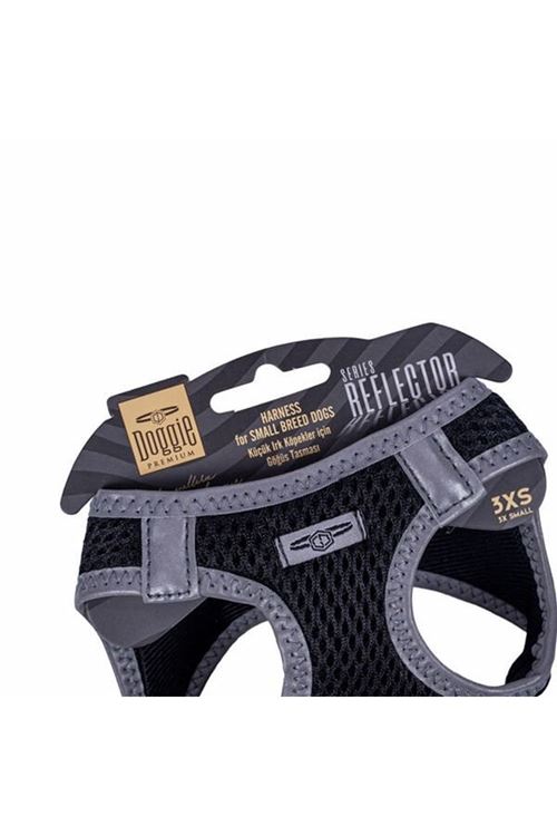 Doggie Havalı Dokuma Reflektör Küçük Irk Köpek Göğüs Tasması Xxxsmall Siyah 22-26 Cm