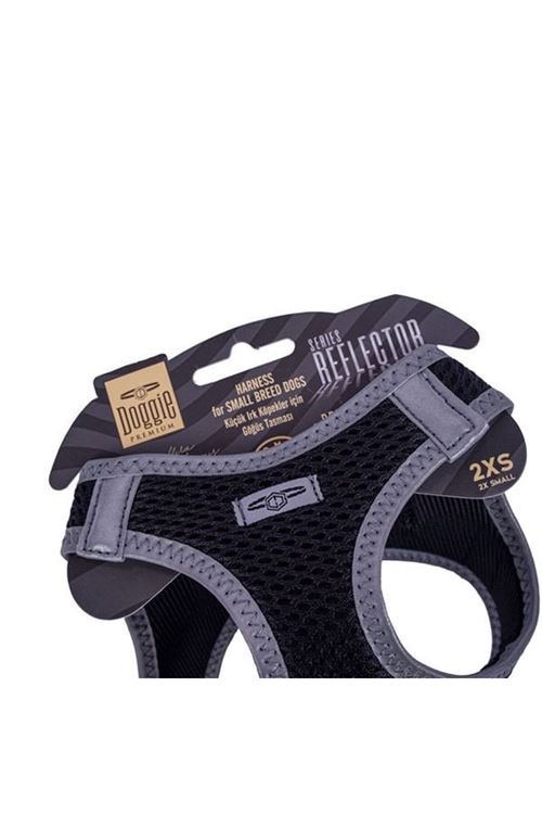 Doggie Havalı Dokuma Reflektör Küçük Irk Köpek Göğüs Tasması Xxsmall Siyah 26-30 Cm