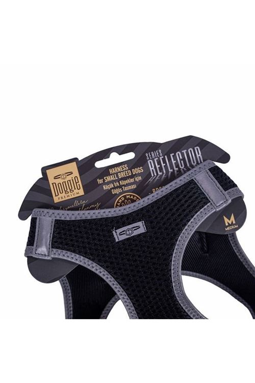 Doggie Havalı Dokuma Reflektör Küçük Irk Köpek Göğüs Tasması Medium Siyah 38-44 Cm