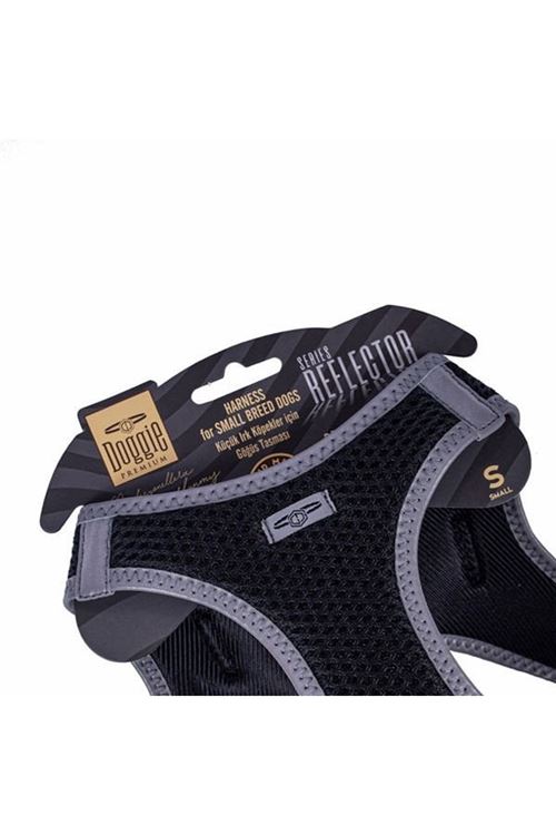 Doggie Havalı Dokuma Reflektör Küçük Irk Köpek Göğüs Tasması Small Siyah 32-38 Cm