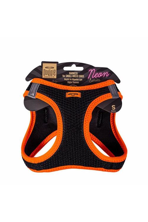 Doggie Havalı Dokuma Neon Küçük Irk Köpek Göğüs Tasması Small Turuncu 32-38 Cm