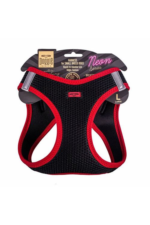Doggie Havalı Dokuma Neon Küçük Irk Köpek Göğüs Tasması Large Kırmızı 42-48 Cm