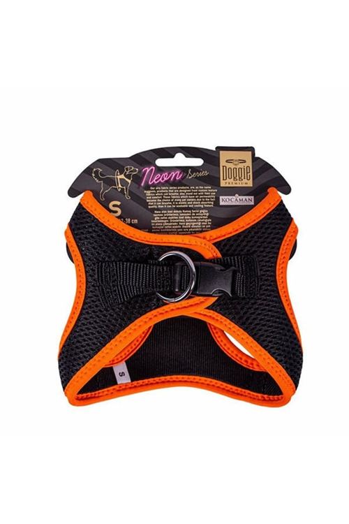 Doggie Havalı Dokuma Neon Küçük Irk Köpek Göğüs Tasması Small Turuncu 32-38 Cm