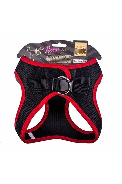 Doggie Havalı Dokuma Neon Küçük Irk Köpek Göğüs Tasması Large Kırmızı 42-48 Cm
