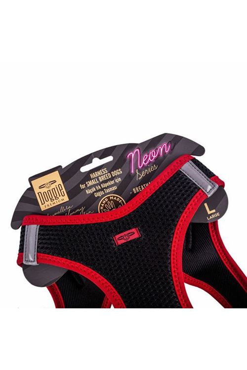 Doggie Havalı Dokuma Neon Küçük Irk Köpek Göğüs Tasması Large Kırmızı 42-48 Cm