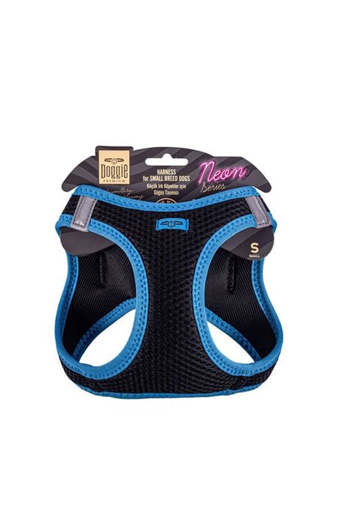 Doggie Havalı Dokuma Neon Küçük Irk Köpek Göğüs Tasması Small Mavi 32-38 Cm