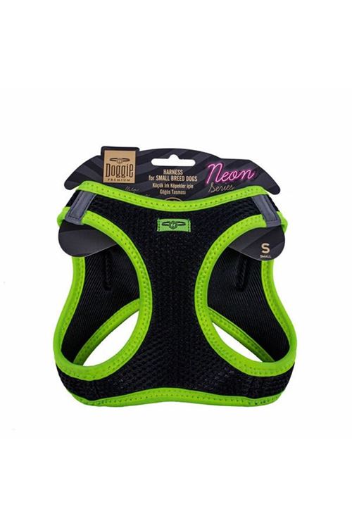 Doggie Havalı Dokuma Neon Küçük Irk Köpek Göğüs Tasması Small Sarı 32-38 Cm