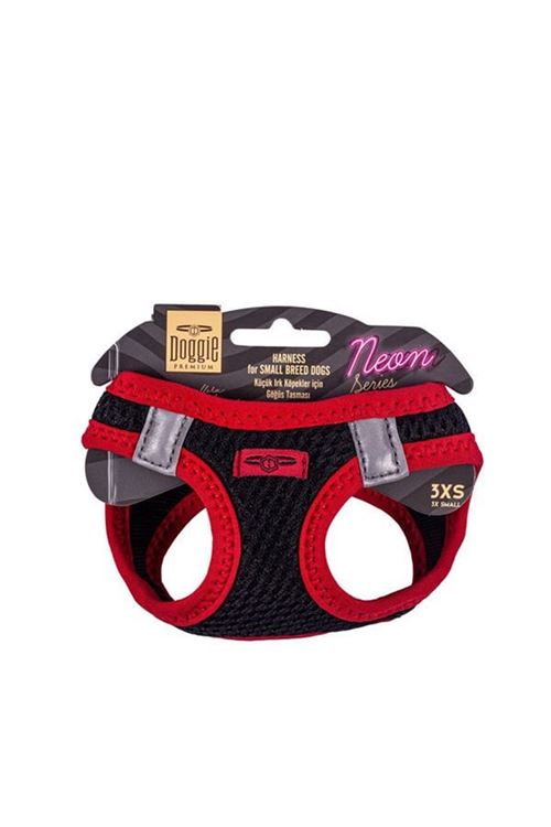 Doggie Havalı Dokuma Neon Küçük Irk Köpek Göğüs Tasması Xxxsmall Kırmızı 22-26 Cm