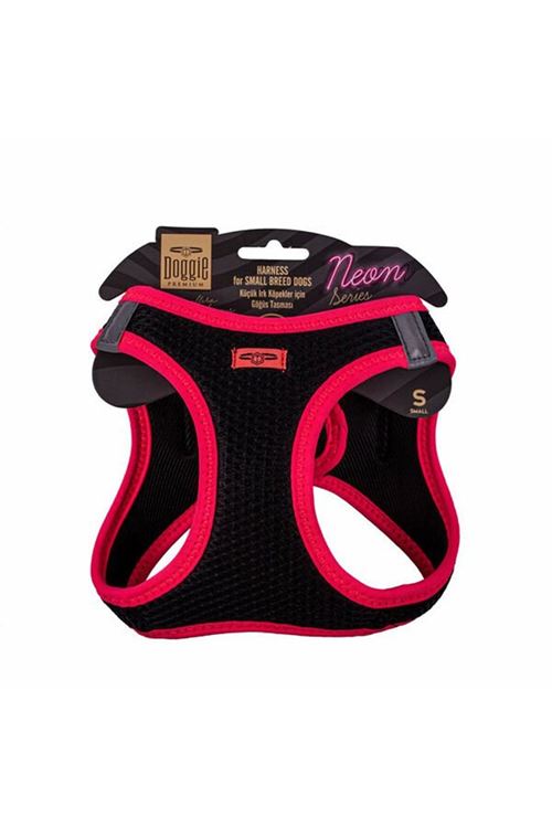 Doggie Havalı Dokuma Neon Küçük Irk Köpek Göğüs Tasması Small Pembe 32-38 Cm