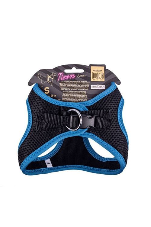 Doggie Havalı Dokuma Neon Küçük Irk Köpek Göğüs Tasması Small Mavi 32-38 Cm