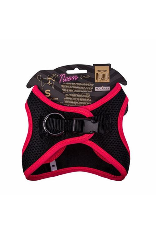 Doggie Havalı Dokuma Neon Küçük Irk Köpek Göğüs Tasması Small Pembe 32-38 Cm