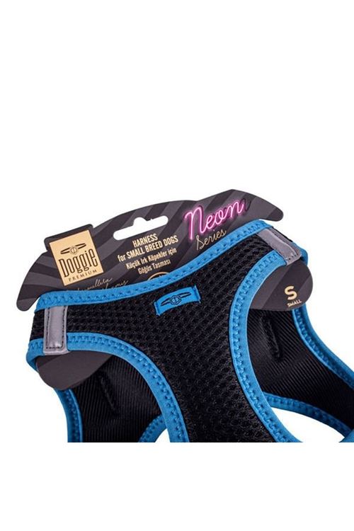 Doggie Havalı Dokuma Neon Küçük Irk Köpek Göğüs Tasması Small Mavi 32-38 Cm