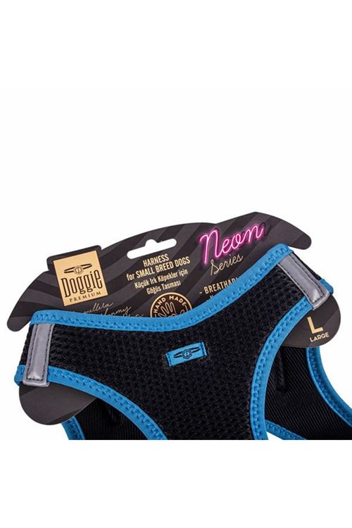 Doggie Havalı Dokuma Neon Küçük Irk Köpek Göğüs Tasması Large Mavi 42-48 Cm