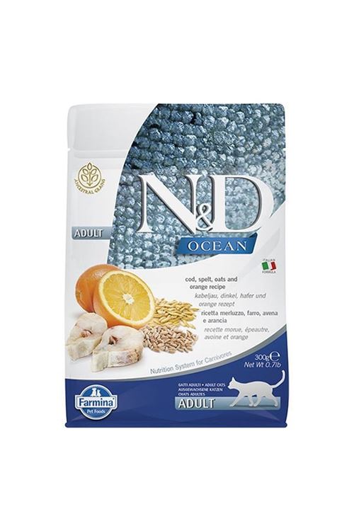 N&D Ocean Düşük Tahıllı Morina Balıklı Yetişkin Kedi Maması 300 Gr