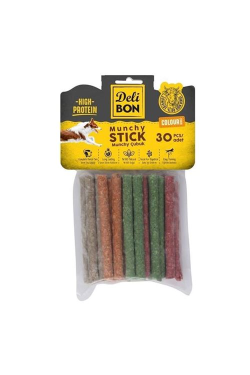 Delibon Munchy Karışık Renk İnce Deri Çubuk Köpek Ödülü 30 Adet