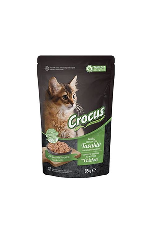 Crocus Tahılsız Pouch Jöleli Tavuklu Yavru Konserve Kedi Maması 85 Gr