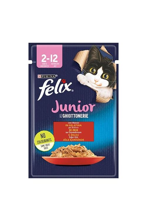 Felix Sensations Junior Taze Jöle İçerisinde Sığır Etli Yavru Konserve Kedi Maması 85 Gr