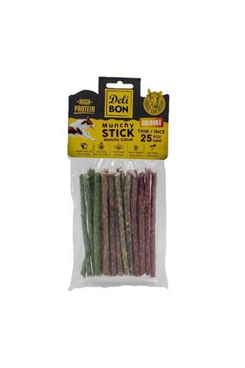 Delibon Munchy Karışık Renk İnce Deri Çubuk Köpek Ödülü 25 Adet