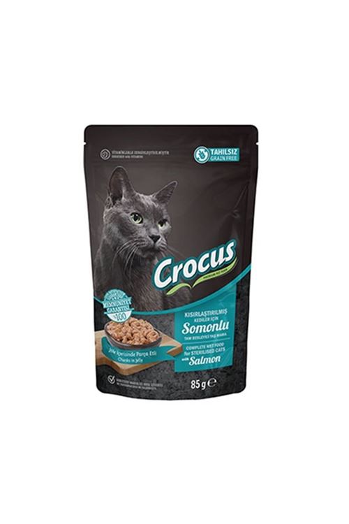Crocus Tahılsız Pouch Jöleli Somonlu Kısırlaştırılmış Konserve Kedi Maması 85 Gr