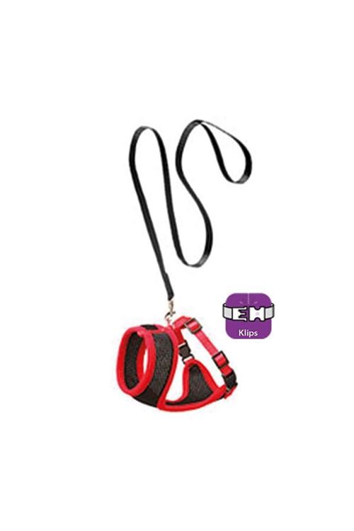 Karlie Kedi Göğüs ve Uzatma Tasması Takımı Kırmızı/Siyah 30-42 Cm 110 Cm