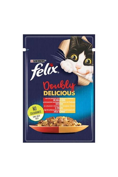 Felix Taze Sığır Etli ve Kümes Hayvanlı Jöleli Pouch Yetişkin Konserve Kedi Maması 85 Gr